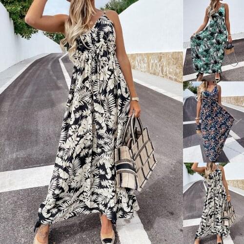 Summer Dress Women Printed Suspender Dress For Woman Loose Boho Sleeveless High Waist Maxi Dresses Vestidos De Mujer Robes Femme