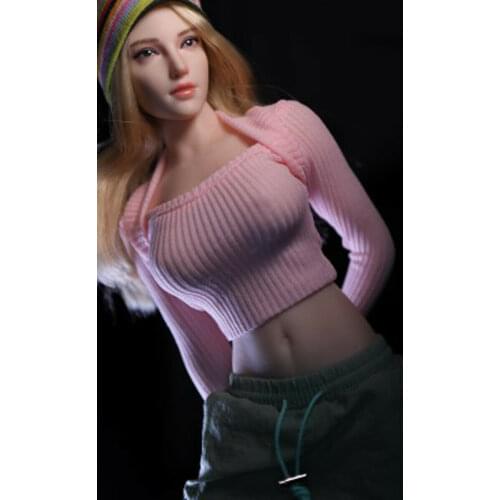 1/6th Female Soldier Trendy Thick Stripes Clay Red Neck Collar Sweater Model
