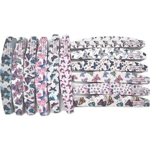 10/12 Pcs/Lot Printed Butterfly Nail File For Manicure Colorful Lime a ongle 100/180 Moon Professional Nails Buffer Beauty Tools