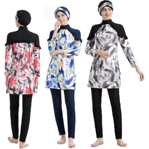 2021 Burkini Long Mujer Muslim Swimwear 3 Pieces Abaya Dubai Arabic Women Swimsuits Turkey Bathing Suit Beachwear Costume