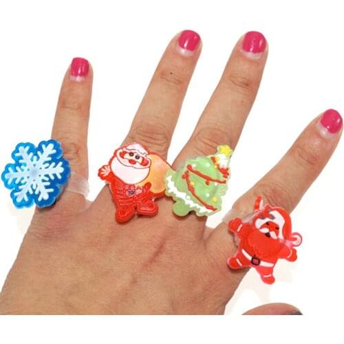 25pcs/lot Luminous Santa Claus LED Cartoon Ring Christmas Favors Blinking Party Soft Light Up Glow Jelly Cute Rings Party Props
