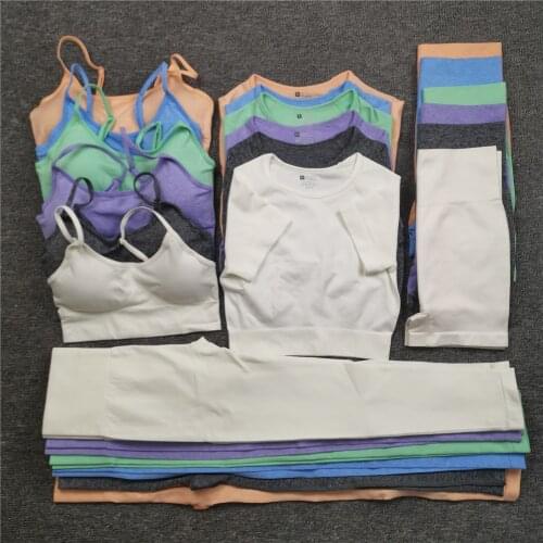 3/4PCS Yoga Set Workout Seamless Women Sportswear Gym Clothing Sports Suits Fitness Short Sleeve Crop Top High Waist Leggings