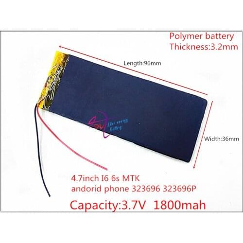 323696 3.7V 1800mAh Rechargeable li-Polymer Li-ion Battery For china clone 4.7inch I6