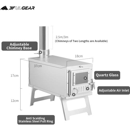 3F UL GEAR Winter Tent Heating Firewood Stove Outdoor Camping UltraLight 304 Stainless Steel Multipurpose Stove with Chimney