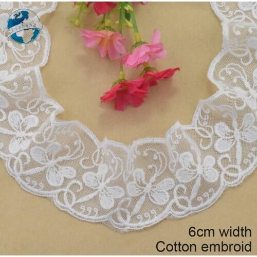 6cm width white cotton embroided lace ribbon guipure trim DIY wedding Accessories dolls lace african french lace applique#3895