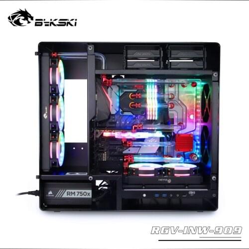 BYKSKI Acrylic Tank use for IN WIN 909 Computer Case / 3PIN 5V D-RGB / Combo DDC Pump Cool Water Channel Solution