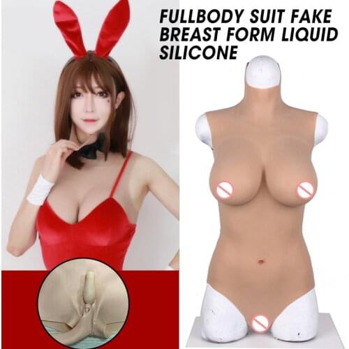 B/C/D Cup Silicone Halfbody Suit Fake Breast Boobs Fake Vagina Form Tight Insertable For Crossdresser Drag Queen Transgender
