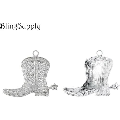 Free shipping 10PCS rhinestone cowboy boot button pendant style (BTN-5695)