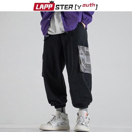 LAPPSTER-Youth Men Patchwork Hip Hop Cargo Pants 2021 Spring Mens Pockets Streetwear Harajuku Sweatpants Man Vintage Joggers 5XL