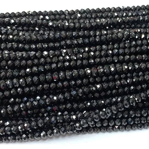 Veemake Black Tourmaline Natural DIY Necklace Bracelets Ring Faceted Small Rondelle Womens Beads For Jewelry Making 06669
