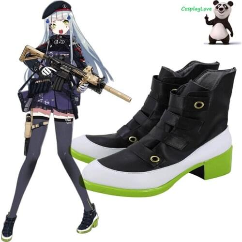 CosplayLove Girls Frontline HK416 Black Green Shoes Cosplay Long Boots Leather Custom Hand Made