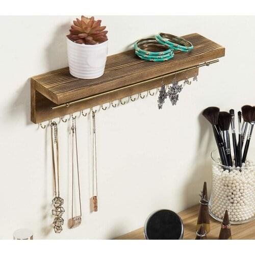 Decorative Wall Shelf Wooden Jewelry Display Stand Bracket Organizer Household Sundries Storage Key Hanger Rack