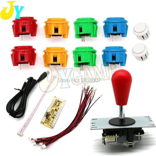 DIY Arcade Joystick Kit 5Pin Joystick Cable 24mm/30mm Buttons USB Encoder Oval ball top joystick 6 Color Optional