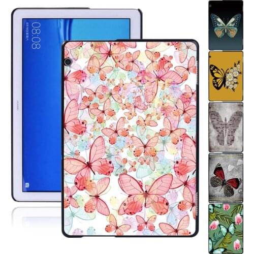 For Huawei MediaPad M5 Lite 10.1/MediaPad M5 10.8"/T5 10 10.1"/T3 8.0/T3 10 9.6" Butterfly Pattern Tablet Back Shell Case+Stylus