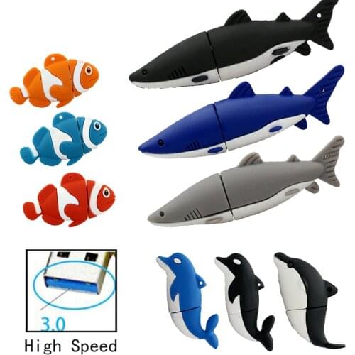 Usb 3.0 Pen Drive Cartoon Animal Shark Fish USB Flash Drive 4GB 8GB 16GB High Speed Dolphin USB Flash Memory Stick Disk Pendrive