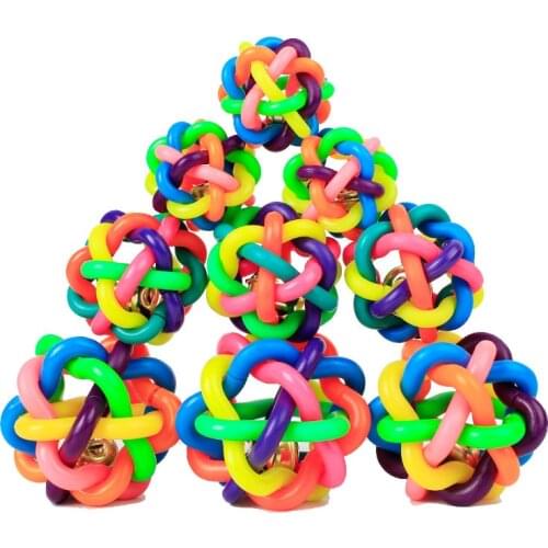 Interative Pet Toy Colorful Rainbow Ball With Sound bell Funny Treats round Ball For Cats Kitten