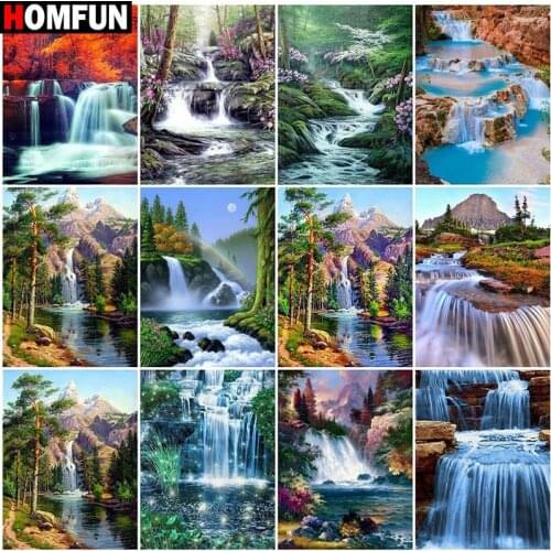 HOMFUN Square Round Drill 5D Diamond Painting Environmental Crafts Full Diamond Embroidery"Waterfall mountain scenery"Home decor