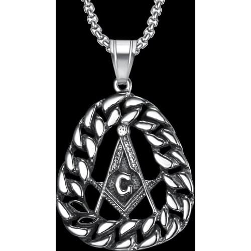 Classic Freemason Masonic Stainless Steel Men Necklaces Pendants Chain for Boyfriend Male Jewelry