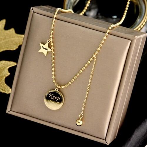 316L stainless steel letter star round necklace female retro simple clavicle chain temperament sweet lovers web celebrity choker