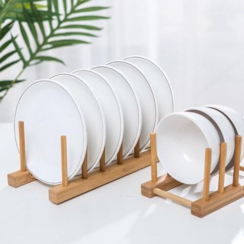 Kitchen Dish Drain Rack Pot Lid Rack Dinnerware Storage Organizer Drying Shelf Wooden Stand Drainer Holder Kitchen Accessories