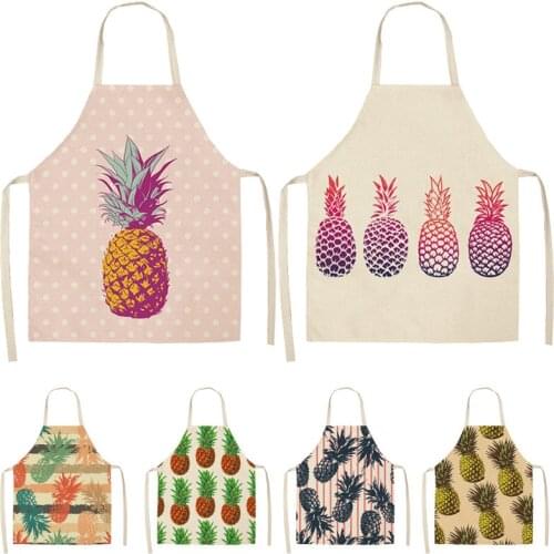 Pineapple Pattern Kitchen Aprons for Women Cotton Linen Bibs Household Cleaning Pinafore Home Cooking Apron chef apron 68x55cm