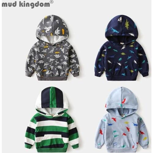Mudkingdom Boys Hoodie Sweatshirts Full Print Cartoons Dinosaur Pullover Clothes for Kids Fashion Sanding Thicken Clothing