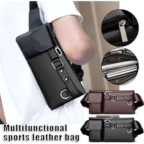 Mens PU Leather Sling Bag Chest Shoulder Bag Anti Scratch Waterproof Multifunction Pouch XIN-Shipping