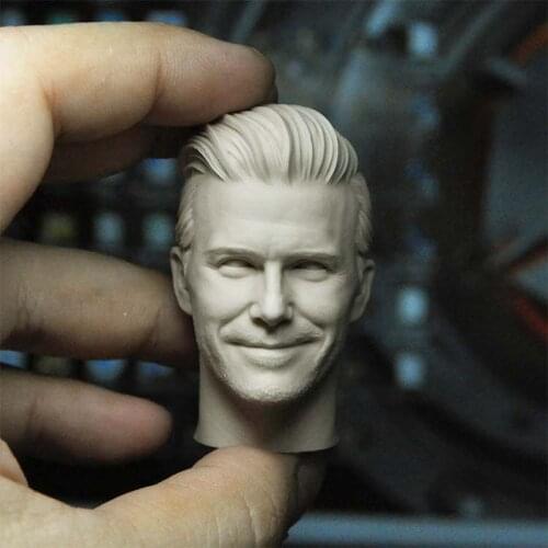 Unpainted 1/6 Beckham Smiling Head Sculpt PVC Male Soldier Head Carving Fit 12‘’ Male Soldier Action Figure for Fans DIY