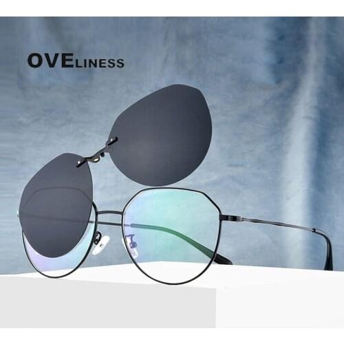 Eyeglasses frames Polarized Magnet Clip glasses frame for men women Myopia Prescription Glasses Optical sunglasses Metal Eyewear