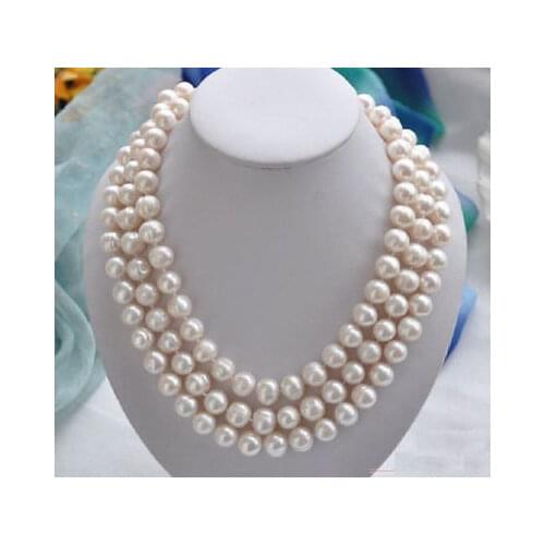 3 ROW9-10mm SOUTH SEA WHITE PEARL NECKLACE 17-19 INCH14k yellow clasp