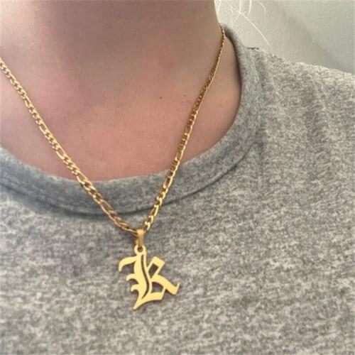 Europe And The United States To Restore Ancient Ways 26 Ancient English Letters Stainless Steel Pendant Necklace