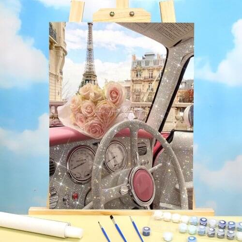 Landscape Flower Car Eiffel Tower DIY Paint By Numbers Package Oil Paints 40*50 Boards By Numbers Loft Wall Drawing