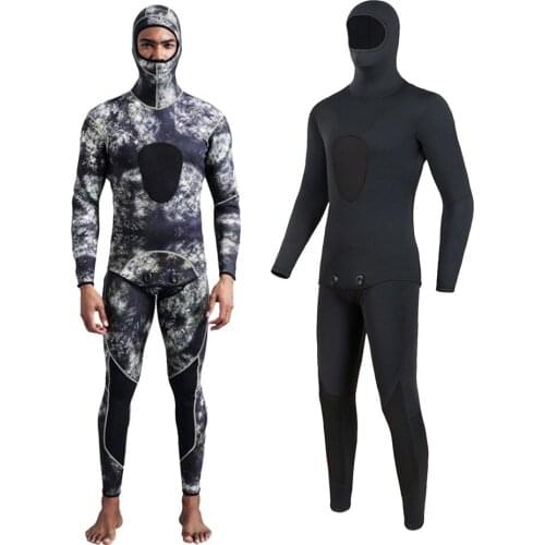 Plus Size Professional Men Wetsuits Two Piece 3mm Neoprene Snorkeling Spearfishing Full Body Scuba Hooded Diving Suit Keep Warm