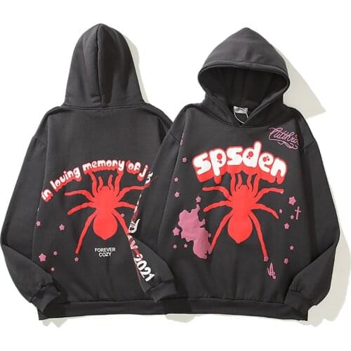 Harajuku Graffiti Hoodies Men Spider Pattern Letter Print Hip Hop Streetwear Sweatshirt 2021 Autumn Winter Oversized Men Clothes