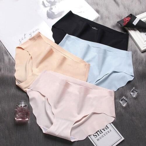 3Pcs/Set Women Seamless Panty Set Solid Invisible Ice Silk Underwear Sexy Low Waist Briefs Womens Underpants Lingerie