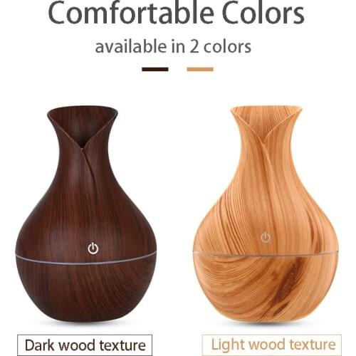 Wood Grain USB Air Humidifier Colorful LED Light 130ml Mist Humidifier Essential Oil Vase Diffuser for Home Bedroom Yoga Spa Car