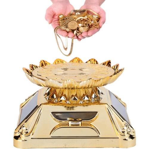 Rotating Turntable Jewelry Display Stand Holder Necklace Tray Solar Powered Gold Jewelry Display Tool 80 x 80 x 48mm