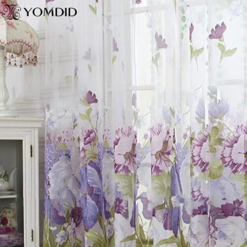 Curtain Chinese herbaceous peony Printed Tulle Door Window Curtain Burnout Sheer Valances bedroom Living Room Curtains Cortinas