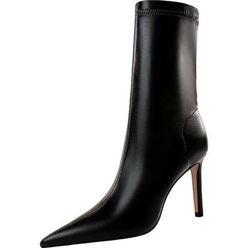 2021 Spring High Quality Soft PU Leather Boots Women Pointed Toe Pumps Heels Fashion Ladies Party Shoes Size 34-40