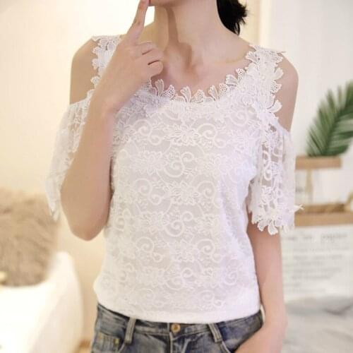 Shoulder Tops Womens Summer Wear 2019 New White Crochet Flower Openwork Lace Shirt Super Fairy Sweet