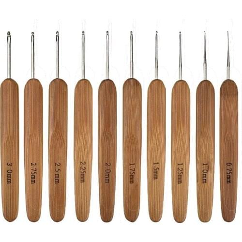 10Pcs Mix Size 0.75Mm-m Crochet Hook Knit Weave Yarn Craft Knitting Needle Bamboo Handle Knitting Hooks Needles Tools