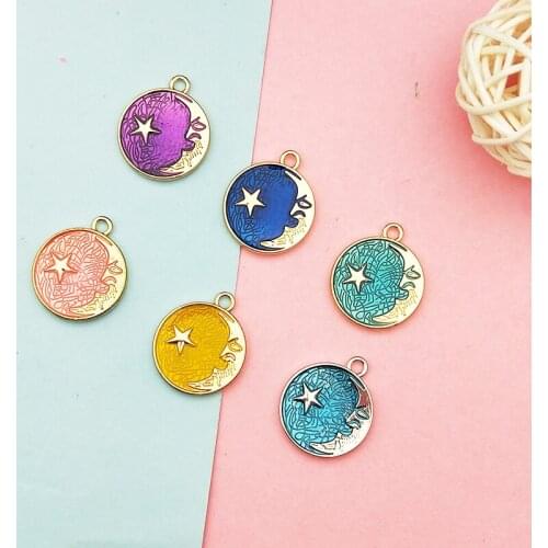 10pcs Fashion Double Sided Enamel Moon Star Pendants Charms DIY Bracelet Necklace Keychain Earring For Women Jewelry Accessory