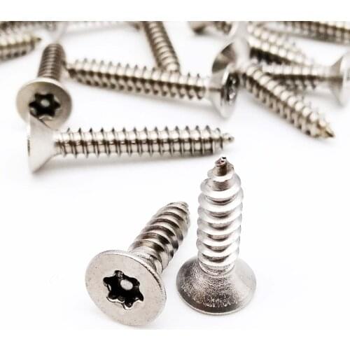 20X M2.9 M3.5 M4 M5 304 A2 Stainless Steel Pin Six Lobe Torx Flat Countersunk Head Tamper Proof Security Self Tapping Wood Screw
