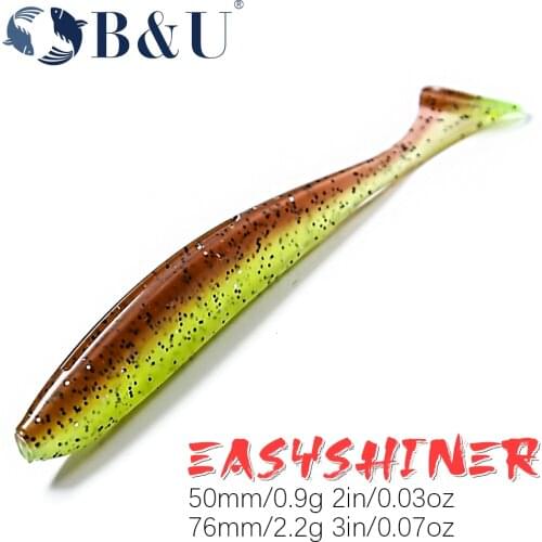 B&U Easy Shiner 50mm 76mm Fishing Soft Lure Baits Trout Lure Silicone Swimbait Jigging Wobblers For Pike Artifical Rubber Bait