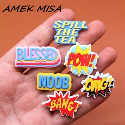 Free Shipping Crock Charms Accessories Custom Cute Cartoon PVC Shoe Croc Buttons Sandals Charm Decoration BANG OMG POW NOOB U215