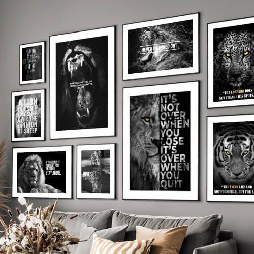 Black White Lion Tiger Leopard Beast Quotes Nordic Posters And Prints Wall Art Canvas Painting Pictures For Living Room Decor