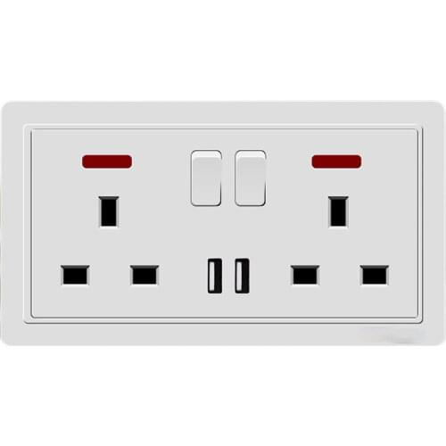 Depoguye White UK Standard Recessed USB Wall Socket, 146mm*86mm,LED Light, International Universal Porous Socket with Dual USB