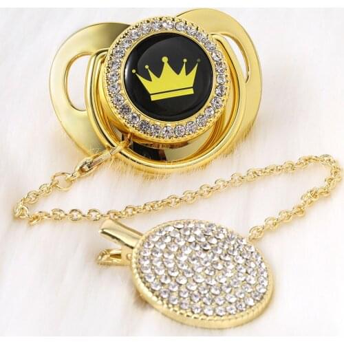 New Born Baby Crowm Pacifier With Chain Clip Adult Pacifier Dummy Soother Nipple Baby Supplies personalizado chupetes de lujo