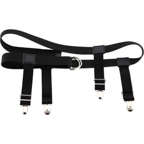 Unisex Elastic Waist Belt with Garter Suspender Clip Stocking Pants Holder Strap U4LF