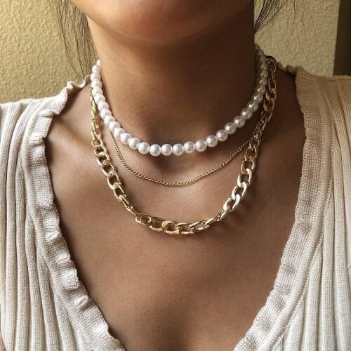 Exknl 2020 Pearl Beads Chokers Necklace For Women Lasso Pendant Necklace Gold Color Punk Collar Statement Wedding Jewelry